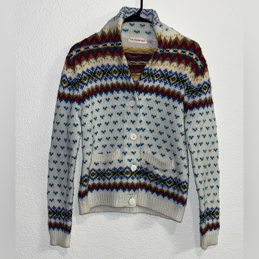 Italian Mob Cardigan Sweater Multicolored Women’s Medium Pockets EUC